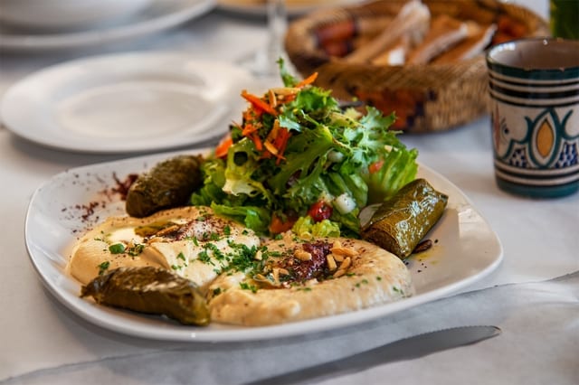 Grape leaves combo plate.