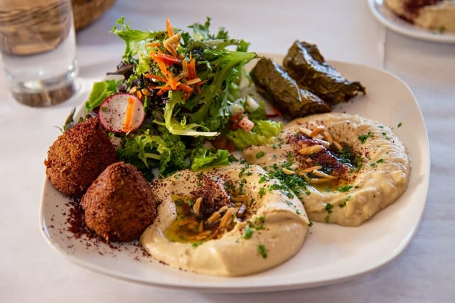 Grape leaves and falafel combo.